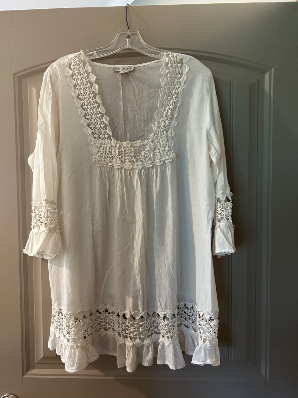Women's White Crochet-Trim Cover Up
